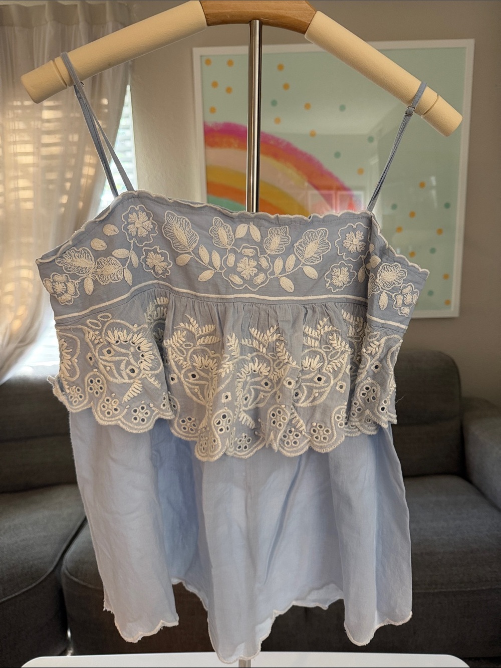 Love Sam Light Blue Embroidered Eyelet Tank